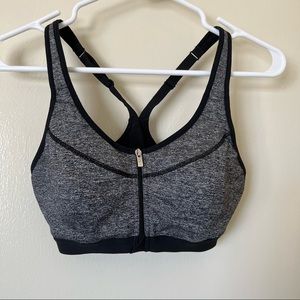 VSX Victoria’s Secret sport heather grey black sports bra zip up 34B